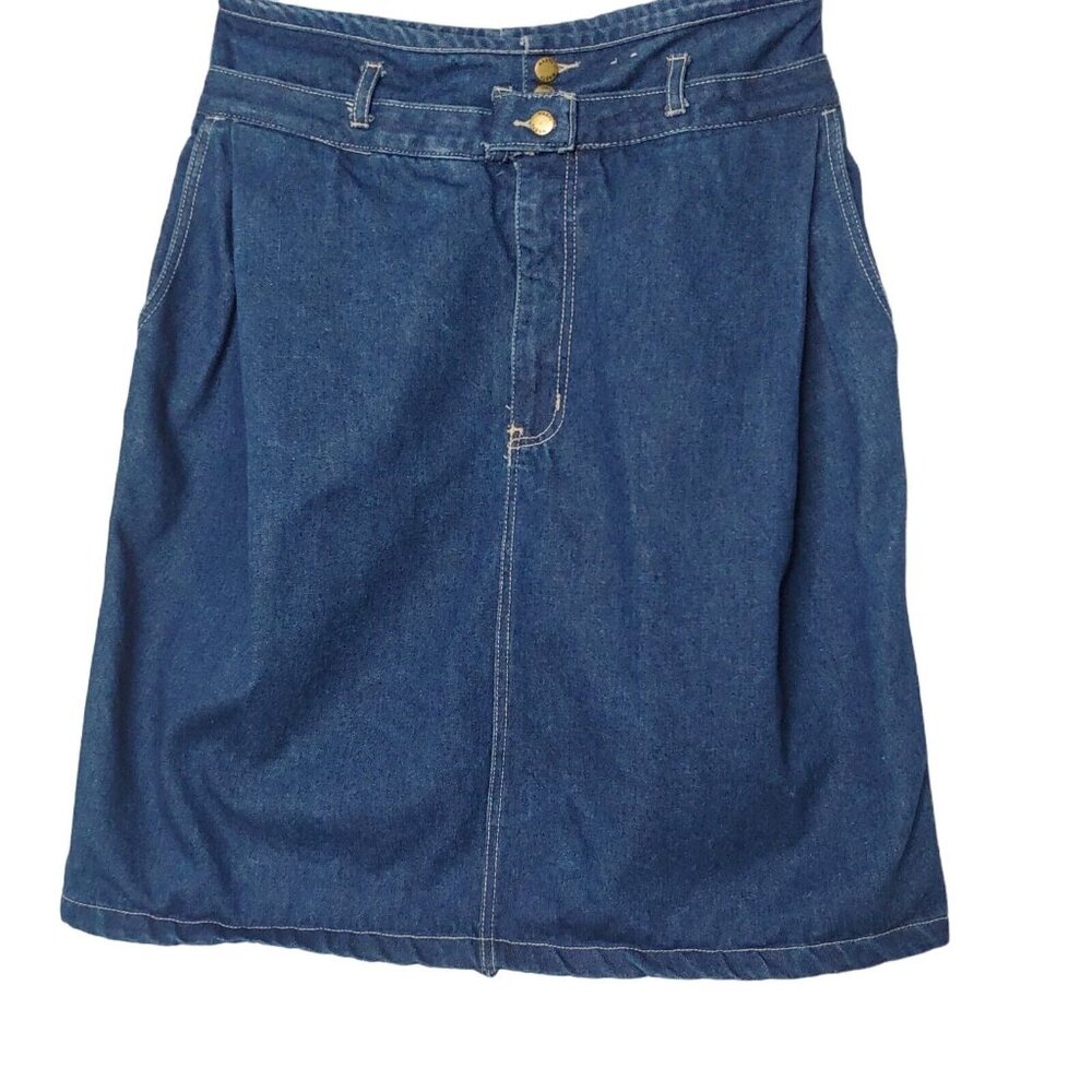 Vintage 90s Nasty Denim Jean Skirt Size 34 Waist Dark Wash Blue Mid Length READ